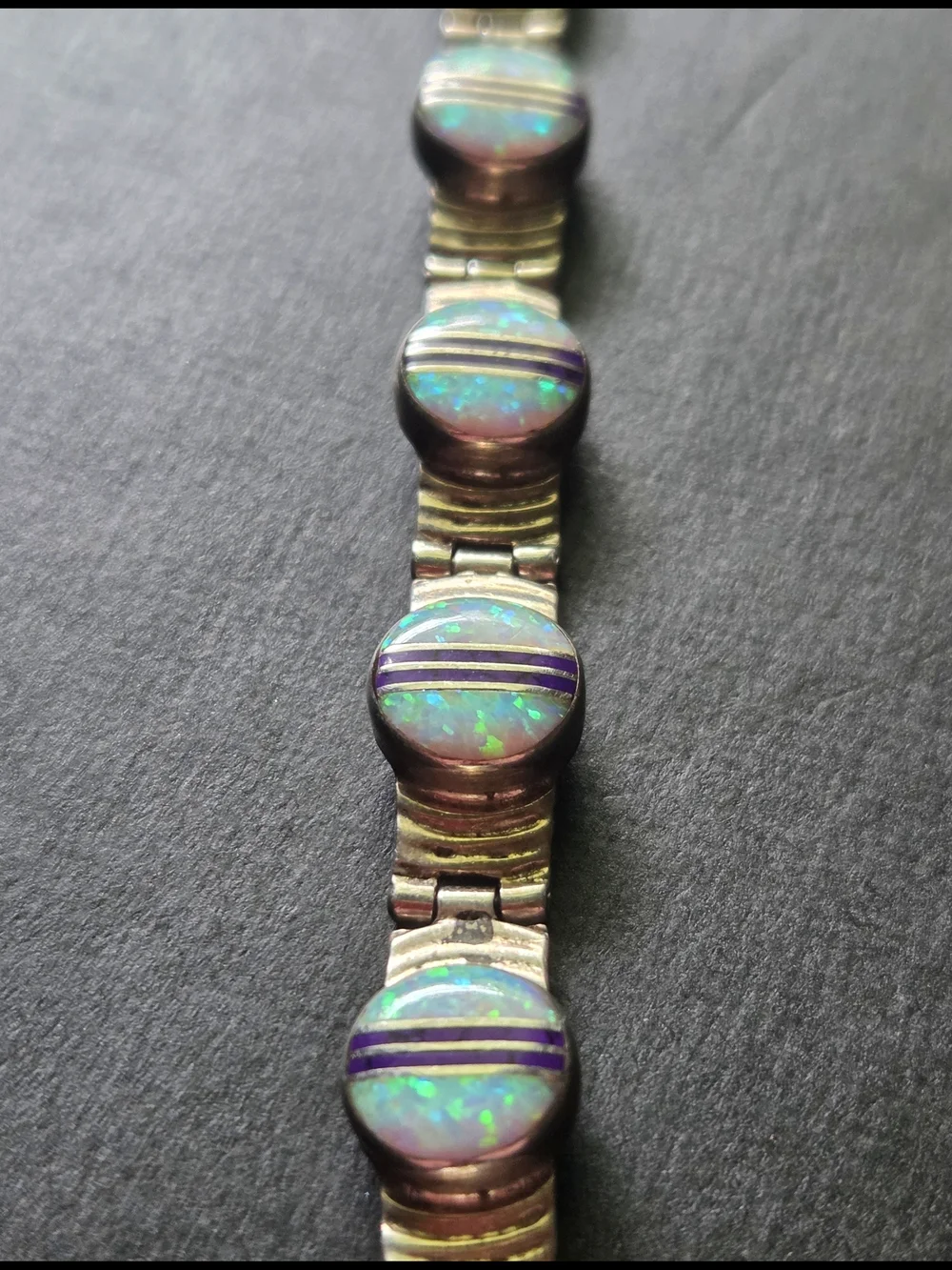 Vintage Sterling Silver Southwestern Fire Opal Inlay Link Bracelet QF 925 - Picture 1 of 9